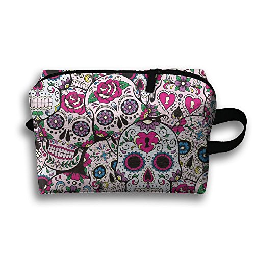 Portable Handy Sugar Skull Pattern Travel Storage Pouch Makeup Bag Oxford Cloth Kit Packing Organizer For Travel Accessories, 10"x4.9"x6.3"