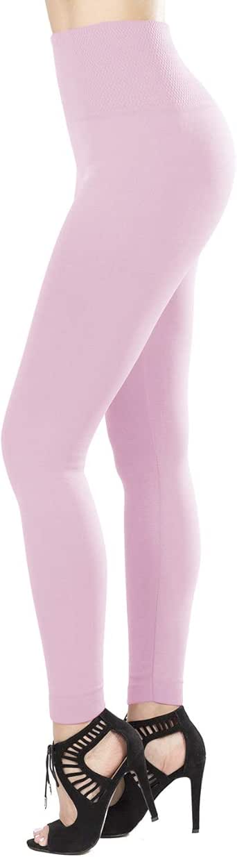 SATINA Fleece Lined Leggings High Waist Compression Slimming Warm Opaque Tights (One Size, Pink 