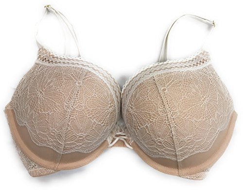 Victoria s Secret Women s Bombshell Add-2-Cups Push-Up Bra (White Lace & Tan/ 32C)