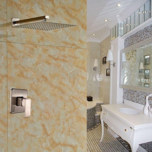 Rozin Brushed Nickel Wall Mounted 12" Rainfall Top Shower Head with Single Lever Mixer Kit