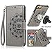 CASEOWL iPhone 7/iPhone 8/SE 2nd (2020) Case Wallet with Detachable Slim Case Fit Magnetic Car Mount, Card Solts Holder, Embossed Mandala Pattern Flower Floral Vegan Leather Flip Wallet Case [Gray]