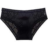 PWMENLK Men's 3D Bulge Pouch Briefs - Sheer Lace Ice Silk Underwear with Letter Waistband