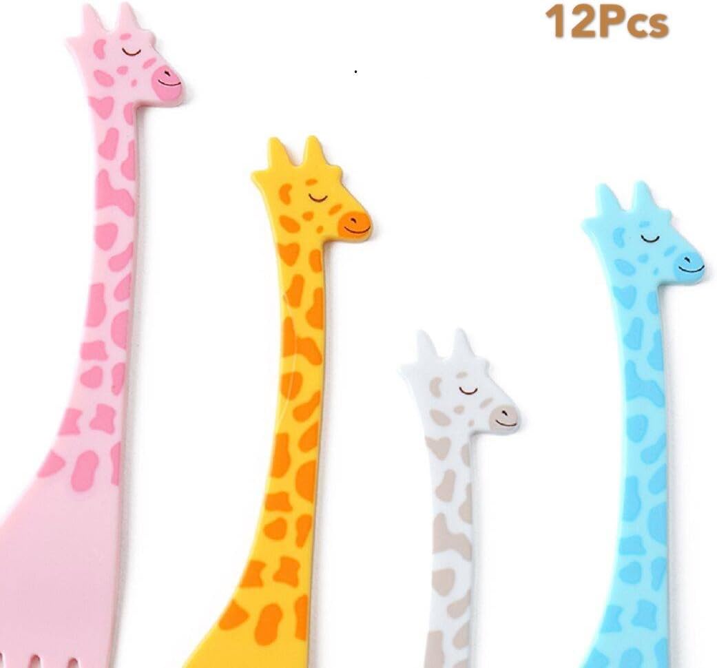 Panlom® 12Pcs Animal Child Fruit Fork Creative Plastic Easy Decoration Cute Fruit Dimsum Chops + Box