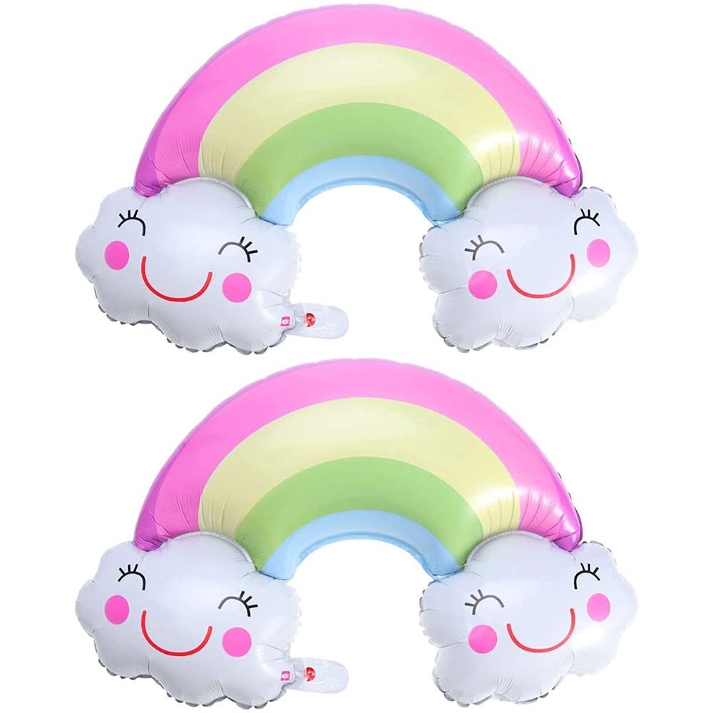 ANCLLO 2Pcs Birthday Aluminium Film Balloons Mylar Rainbow Cloud Balloons Foil Rainbow Banner for Shower Birthday Party