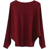 Ckikiou Womens Lightweight Oversized Boat Neck Sweaters Tops Dolman Batwing Sleeve Ribbed Knitted Pullovers