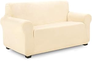 TIANSHU Velvet Fleece Loveseat Cover,Soft Plush Loveseat Slipcover, 1 Piece High Stretch Couch Covers for 2 Cushion Couch, Stylish Furniture Cover Protector(Loveseat,Beige)