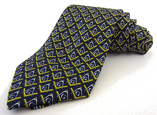 Men's 100% Silk Masonic Square & Compass Tie Necktie (Black & Gold)