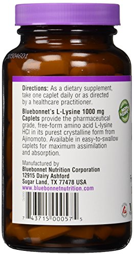 Bluebonnet L-Lysine 1000 mg Caplets, 100 Count