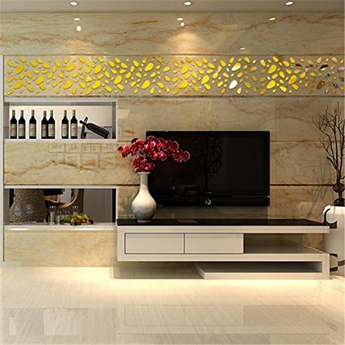HN 12Pcs 3D Mirror Vinyl Removable Wall Sticker Decal Home Decor Art DIY (Gold)
