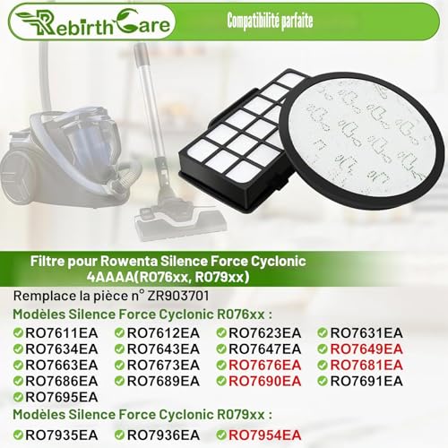 Rebirthcare ZR903701 Filters for Rowenta Silence Force Cyclonic RO76xxEA RO79xxEA RO7647EA RO7681EA RO7691EA RO7695EA RO7676EA RO7935EA RO7954EA Replacement Filters