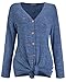 VOTEPRETTY Women's V-Neck Long Sleeves Button Down Tie Front Knot Casual Loose Shirt Tops(Navy,M)