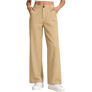 Girl's Uniform Pants Wide Leg Dress Pant for Girls Teen Kids Back to School High Waisted Formal Trousers with Pockets