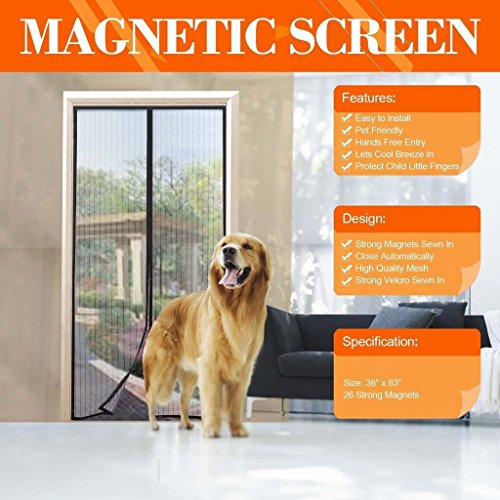Magnetic Screen Door,Bluesim Screen Door Mesh Curtain with Full Frame Stickers, Fits Door Up To 34"x82" , Keep Mosquitoes,Flies and Bugs Outside