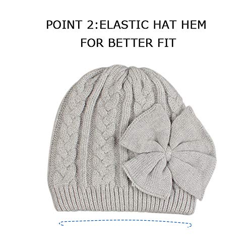 Winter Warm Knitted Baby Hat for Girls Cotton Lined Infant Toddler Girls Hat Autumn Cute Bow Classic Girls Beanie 0-6Y (Gray, M)