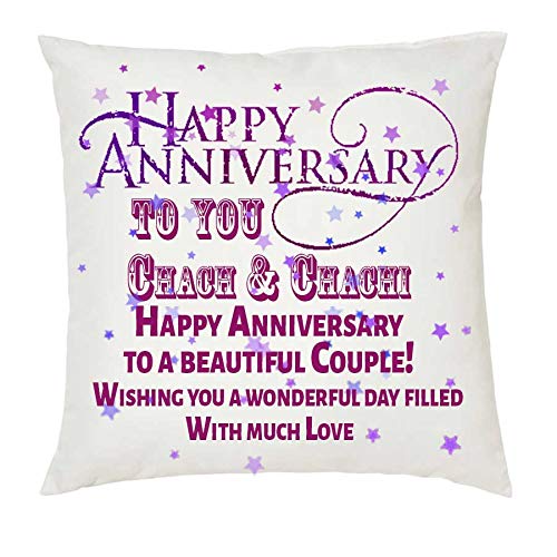 Buy Juvixz Happy Anniversary To You Chacha Chachi Printed White Cushion 12 Inch X 12 Inch With Filler Online At Low Prices In India Amazon In