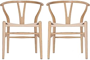 VODUR Wishbone Chair Natural Solid Wood Dining Chairs/Hans Vegner Y Chair Rattan and Accent Armrest Chair (Ash Wood + Natural Wood Color)