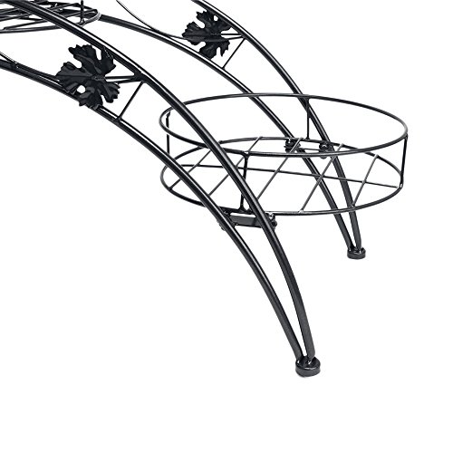 Dazone Arch Metal Potted Plant Stand with 3 Holders Potted Plant Rack Organizer (Black)