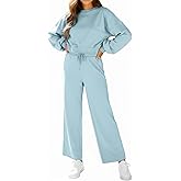 Opemiby Women 2 Piece Outfits Cropped Sweatshirt and Wide Leg Sweatpants Sweatsuits Tracksuits Lounge Set