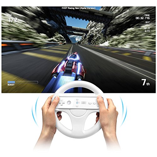 GamesBunds-Mario-Kart-Steering-Wheels-2pcs-White-Racing-Wheel-with-Wii-Wheel-Wii-Mario-Kart-Game-Remote-controller-Accessories-Driving-Wheel-for-Mario-Kart-Tank-more-Wii-U-or-Wii-games