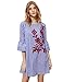 Floerns Women's Bell Sleeve Embroidered Tunic Dress Blue Plaid L