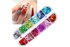 CHANGAR Heart Nail Art Glitter Sequins Heart Valentines Nail Art Sticker Decals Laser Love Heart Glitter Flakes for Manicure Make Up DIY Nail Decoration
