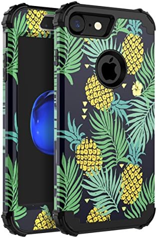 Miubox iPhone 7 Case,Three Layer Bumper Heavy Duty Anti-Scratch Non-fingerprint Comfortable Holding Cute Protective Case For Girls Women Fit For Apple iPhone 7 Case (Black PIneapple)