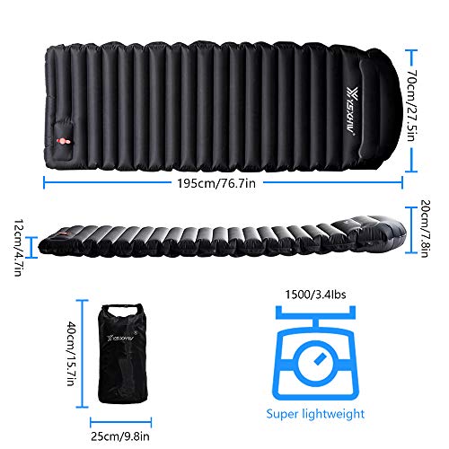 YSXHW Self Inflating Camping Sleeping Pad with Pillow, Thick 4.7 Inch Ultralight Camping Mat Waterproof PVC Camping Mattress for Backpacking, Traveling, Hiking - Black Built in Pump