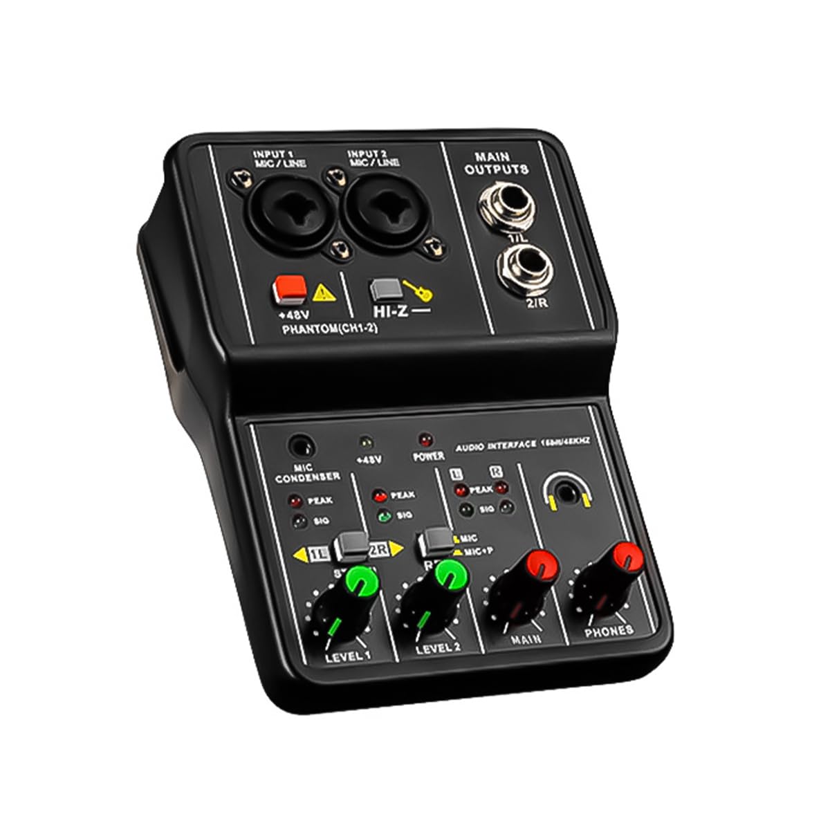 Tiardey 48V USB Sound Card Drive-Free Mixer Portable Mini 2 Channels Mixer