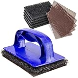 [5 Grill Screens, 5 Pads, 1 Holder Pack] Grill Cleaning Kit, Griddle Metal Scouring, Heavy Duty Degreaser of Stainless Steel Flat Tops, BBQ Stain, Scraper for Outdoor, Restaurants and Home Kitchen