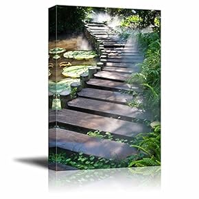 Canvas Prints Wall Art - Foggy Cover on The Foot Bridge in The Natural Park | Modern Wall Decor/Home Decoration Stretched Gallery Canvas Wrap Giclee Print. Ready to Hang - 12" x 18"
