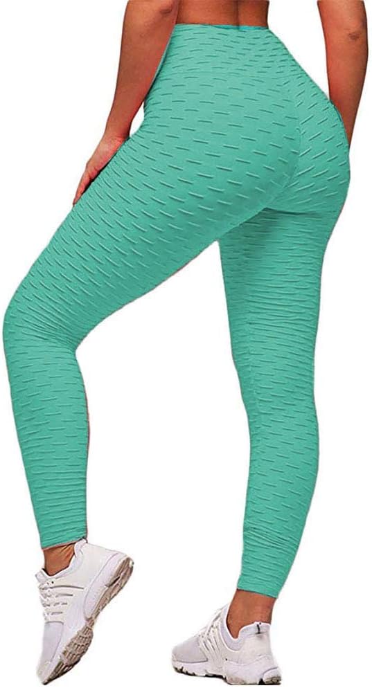 ASNUG High Waist Yoga Pants for Women Tummy Control Workout Ruched Butt Lifting Stretchy Leggings Sky Blue