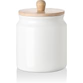 Sweejar Ceramic Kitchen Canisters, Porcelain Food Storage Jar with Airtight Seal Wooden Lid, Home Container Serving for Coffee Beans, Tea-leave, Sugar, Salt and More (White, XS(6.8 FLOZ))