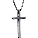 MUERDOU Cross Necklace for Men Cross Pendant STRENGTH Bible Verse Stainless Steel Necklace