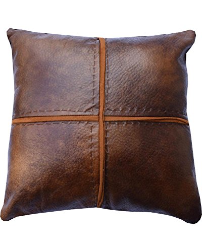 HiEnd Accents NS4090P1 Cross Stitched Pillow Faux Leather & Hand Stitched Accents Stitched Pillow