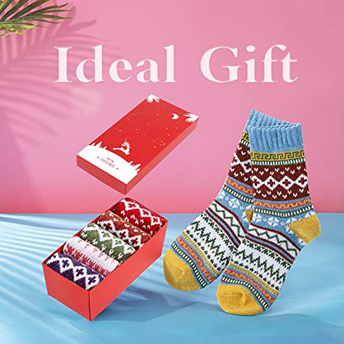 Socks Women, SISOSOCK 5 Pairs Warm Soft Winter Wool Socks Thick Knit Cozy Fuzzy Crew Women Socks Gifts