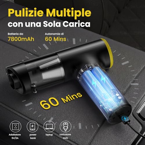 Zynet V5 Wireless Vacuum Cleaner 28000Pa 7 in 1 Portable Car Vacuum Cleaner with Suction/Blowing/Inflating, 60 Min Autonomy, Vacuum Cleaner for Car, Home, Office and Animal Hair