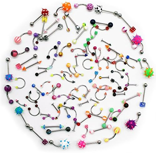 Lot 110 PCS Body Jewelry Piercing Eyebrow Navel Belly Tongue Lip Bar Ring 22 Styles