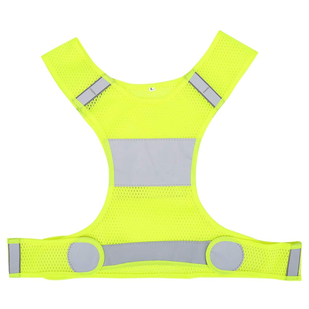 Keenso Reflective Running Vest, Fluorescent Yellow Waistline Adjustable High Visibility Reflective Vest Night Running Safety Vest with Pocket Outdoor clothing Outdoor clothing