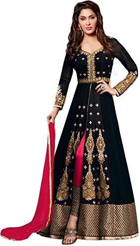BMR Women's Designer Georgette Anarkali Suit Free Size Black