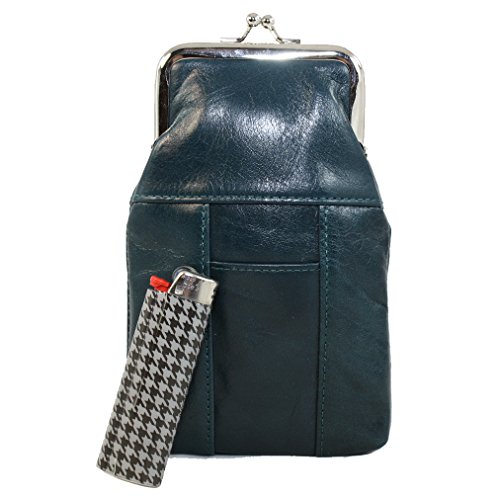 Womens Leather Cigarette and Lighter Case with Twist Clasp in Multiple Colors (Dark Green)