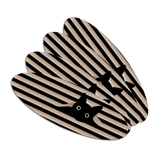 Black Cat In Window Double-Sided Oval Nail File Emery Board Set 4 Pack
