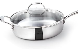 HOMICHEF Mirror Polished NICKELFREE Stainless Steel 3 Quart/ 9.5 Inch Saute Pan with Glass Lid (No Toxic Non Stick Coating, W