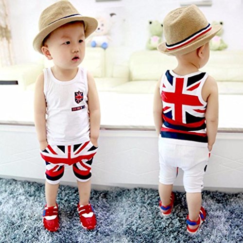 JUNKE 2017 Hot Fation Baby Boys Union Jack Outfits Vest Tops Pants Set Clothes - Image 6