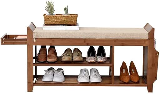 Banco de Zapatos de Madera Maciza con Asiento Acolchado tapizado y