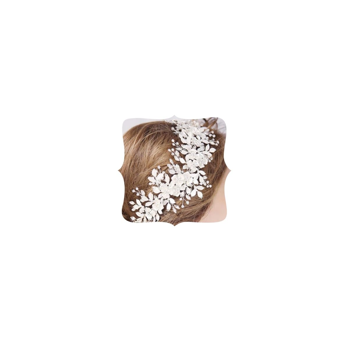 Anglacesmade Bridal Headband Leaves and Flower Hair Vine Crystal Tiara Crown for Wedding Hair Accessories for Women and Girls (Silver)