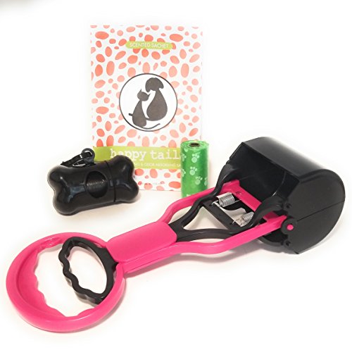 Solid Elements Best Doggy Pink Pooper Scooper Set For Yard With Dog Waste Bags For Small or Large Dogs and Scented Odor Absorbing Sachet