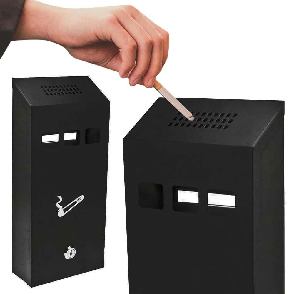 32cm Wall Mounted Ashtray - Outdoor Pub Club Ash Tray Cigarette Smoking Metal Lockable New | Heavy Duty Home Pubs Clubs Office Home | Lockable To Prevent Kids