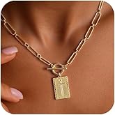 Miss Pink 14K Gold And Plated Cross Pendant Necklace for Women, Dainty Dainty Paperclip Chain with Toggle Clasp Rectangle Cross Charm Necklace Religious Christian Faith Jewelry Gift for Her
