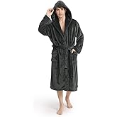 Yurhap Luxury Mens Robe with Hood, Ultra Cozy Fleece Bathrobe for Men, Plush Hooded Robe with Belt & 2 Pockets