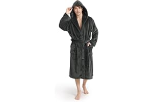 Yurhap Luxury Mens Robe with Hood, Ultra Cozy Fleece Bathrobe for Men, Plush Hooded Robe with Belt & 2 Pockets